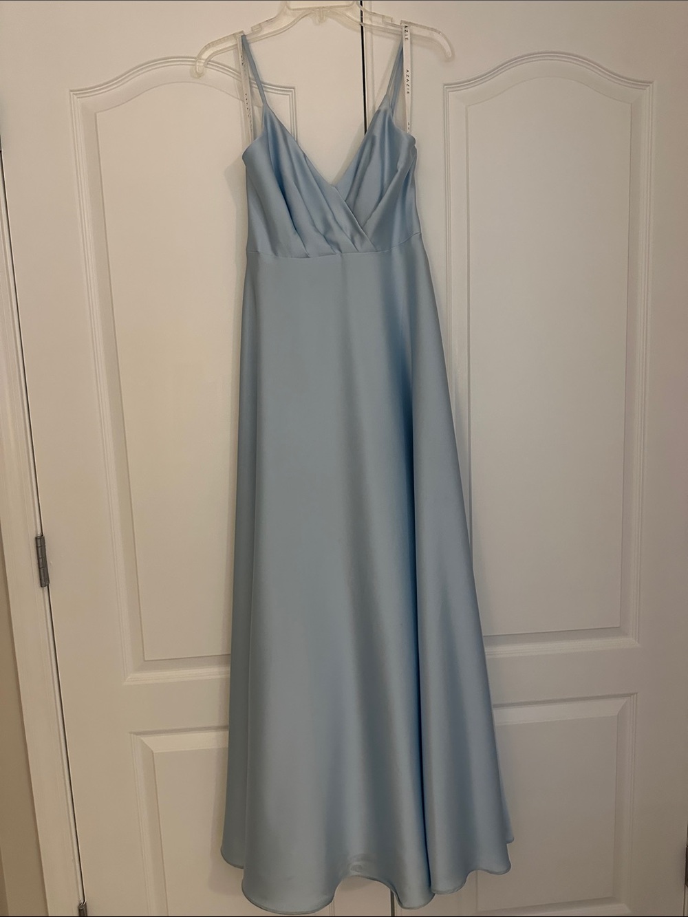 Azazie Sky Blue Stretch Satin Maxi Dress